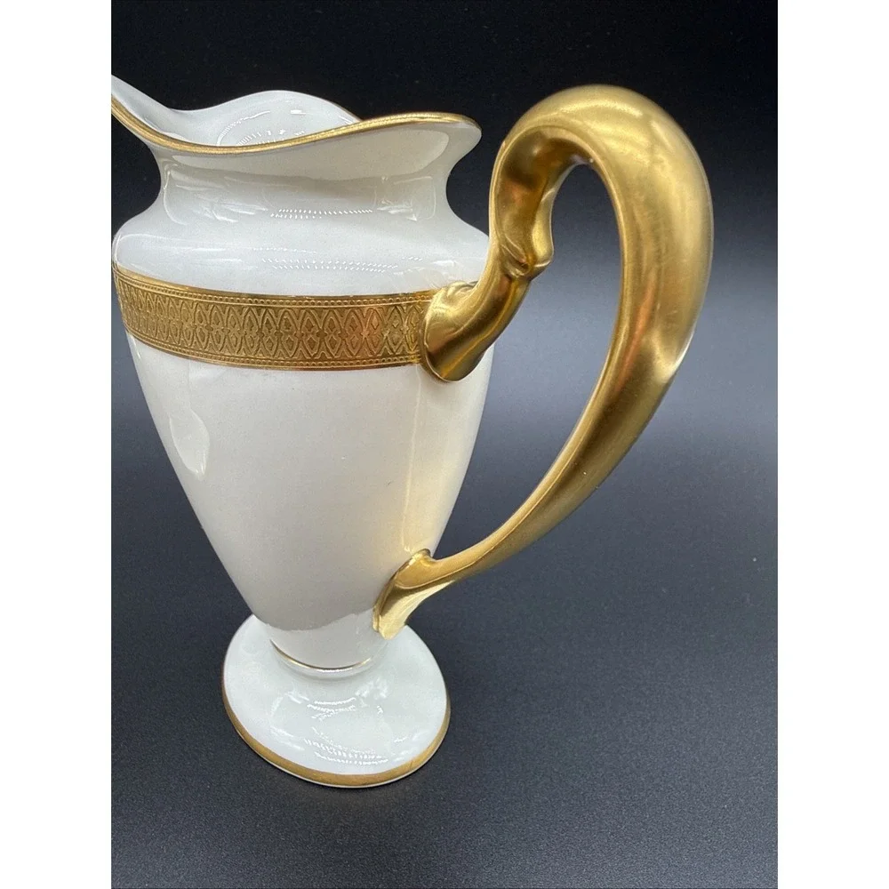 Antique Lenox Lowell Creamer and Sugar Bowl Set 1906-1930 Green Mark Ivory Gold